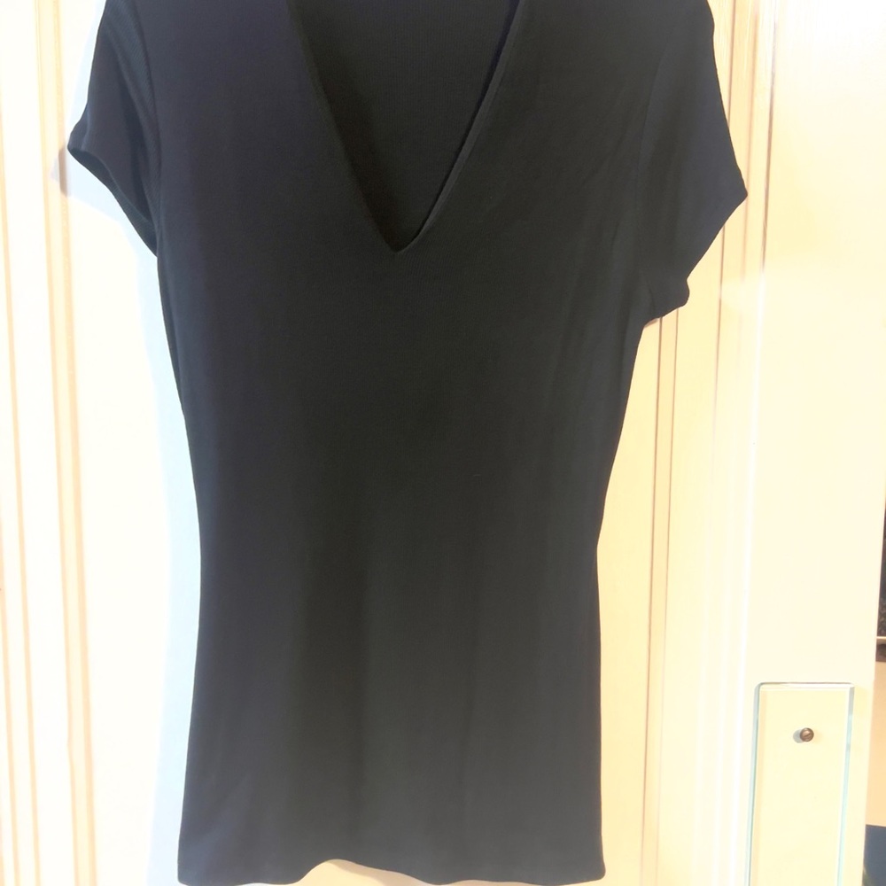 Ribbed Black V-Neck Women's Top XL